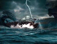 an image of a man in the water with a lightning bolt